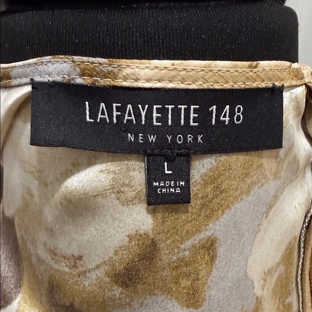 Lafayette 148 New York Floral V-Neck Blouse in Cream and Olive - Picture 5 of 5